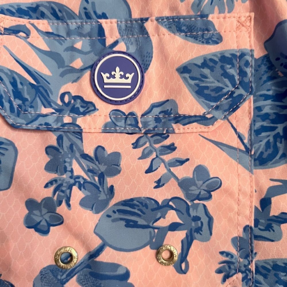 EUC Men's Peter Millar Seaside Pink Blue Snake Garden Print Swim Trunks MEDIUM - Picture 4 of 5